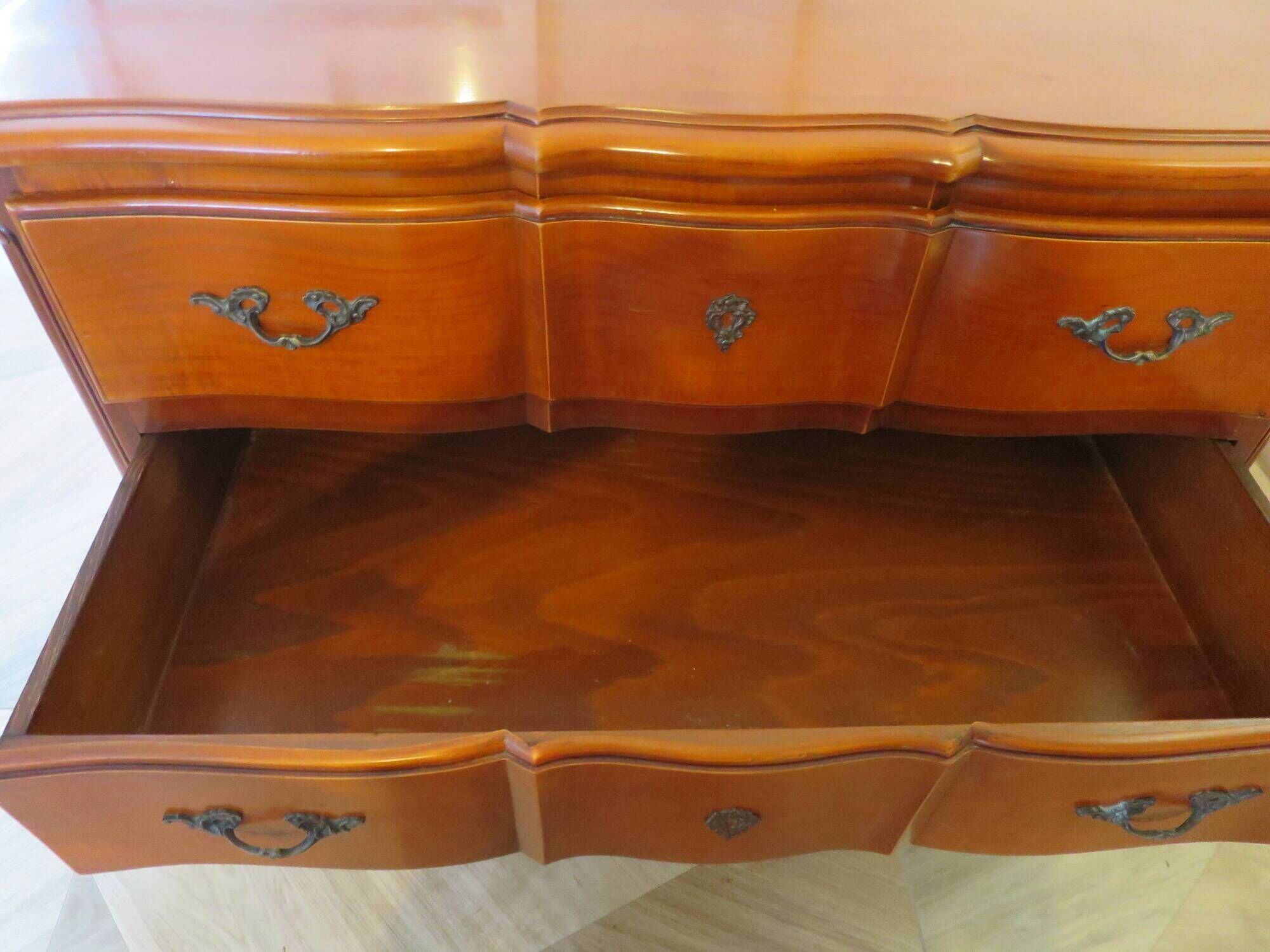 3-drawer chest of drawers in Louis XV style cherry wood, 1980s