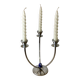 Art deco candlestick in stainless steel, 3 flames and blue stones, Spain, circa 1970s