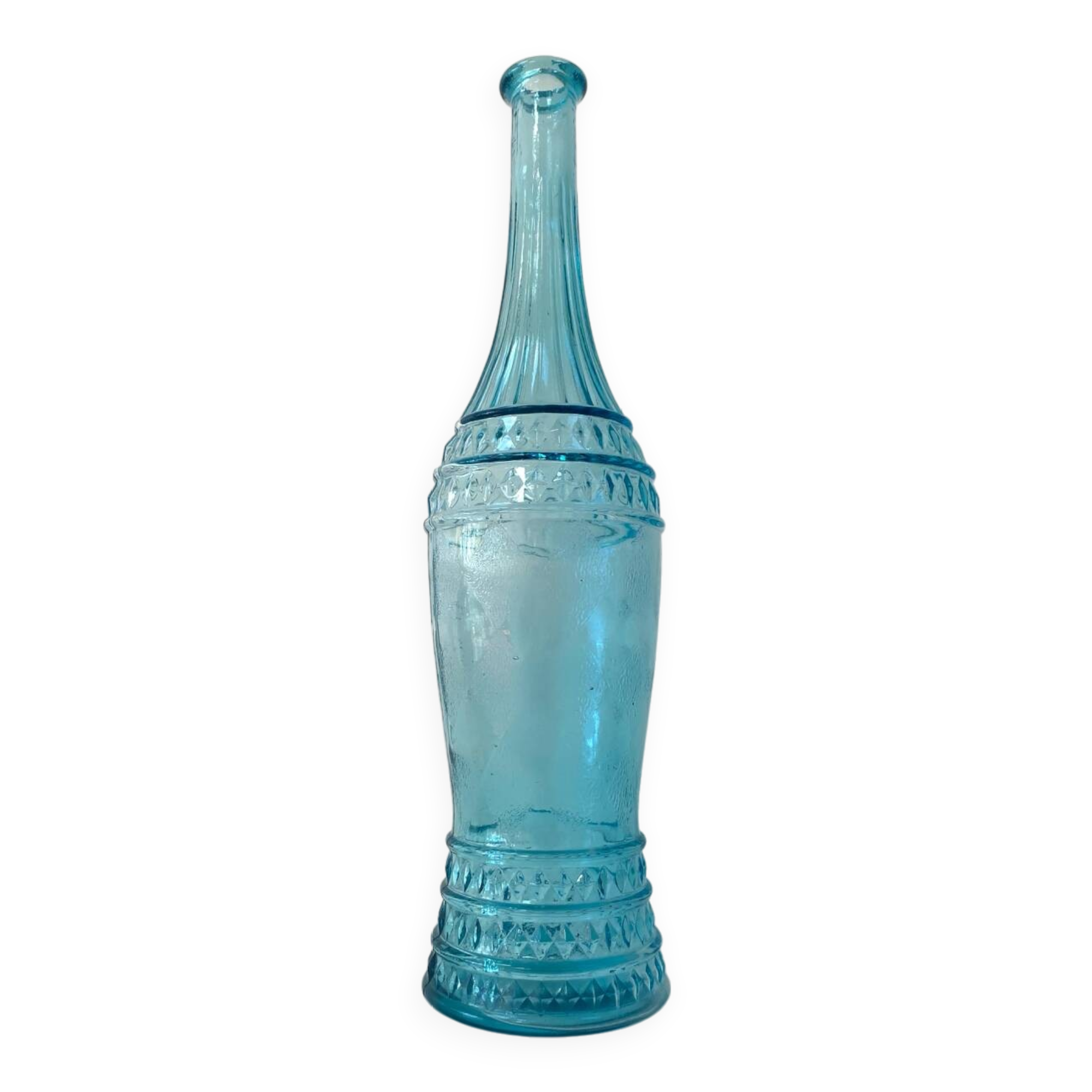 Bouteille en verre d'Empoli bleu, Italie années 60
