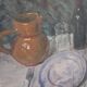 Oil painting. Still life with wine bottle