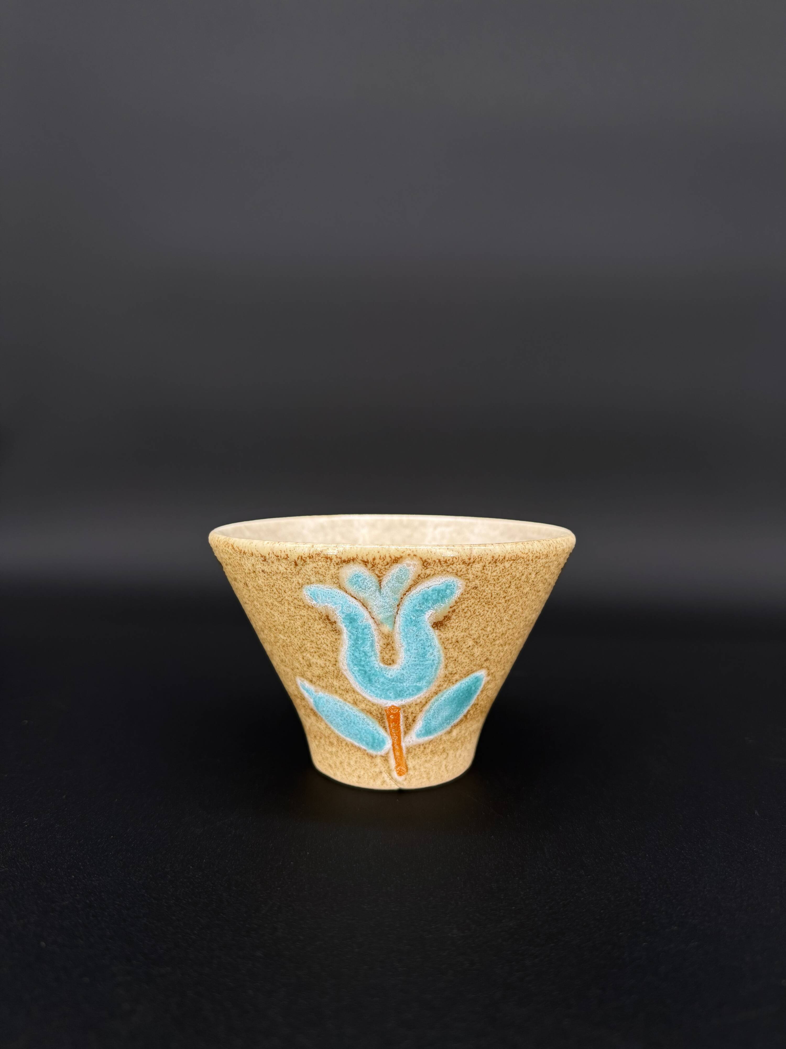 Grès breton peint main – Ensemble floral turquoise Manufacture Bretonne de