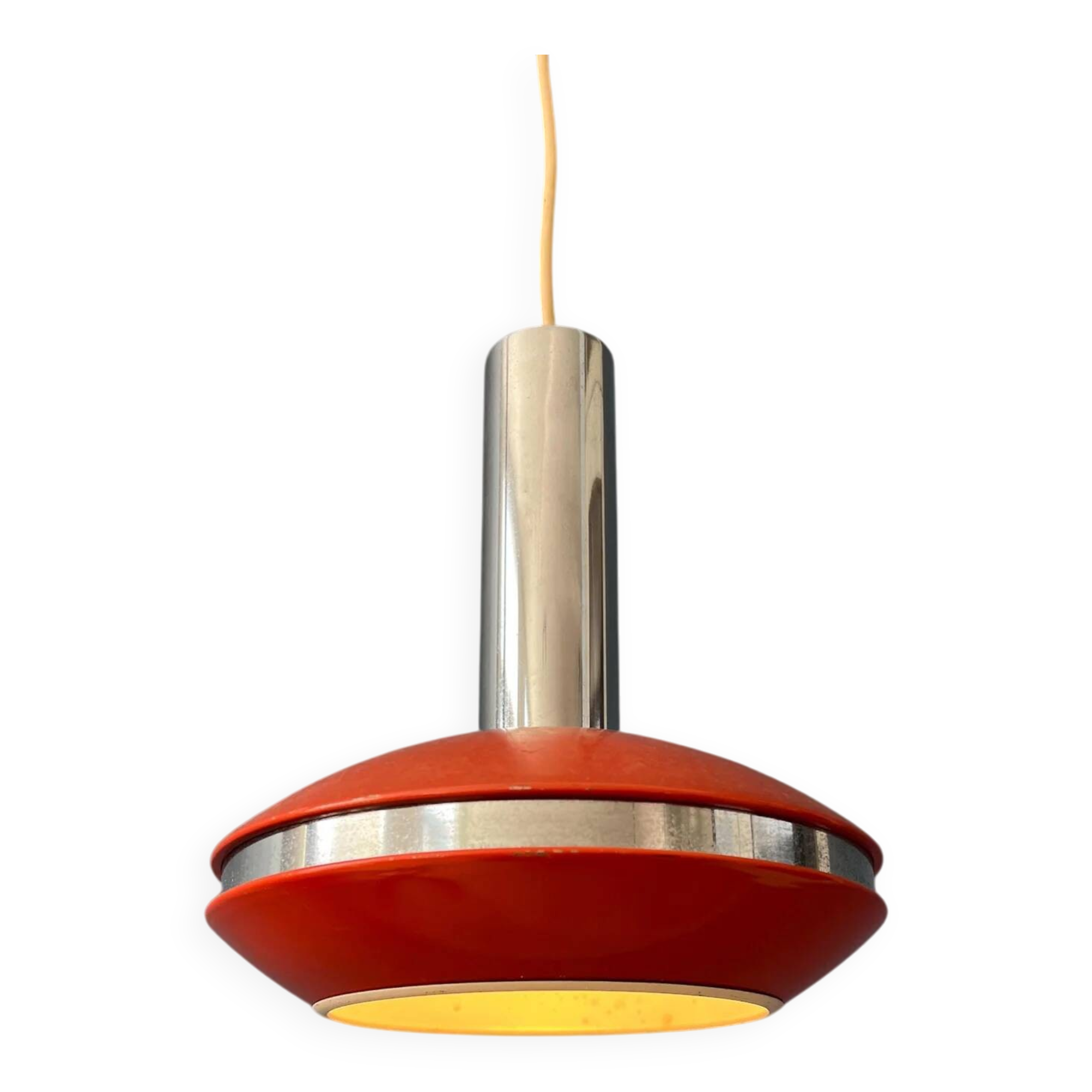 Small red and chrome space age pendant lamp
