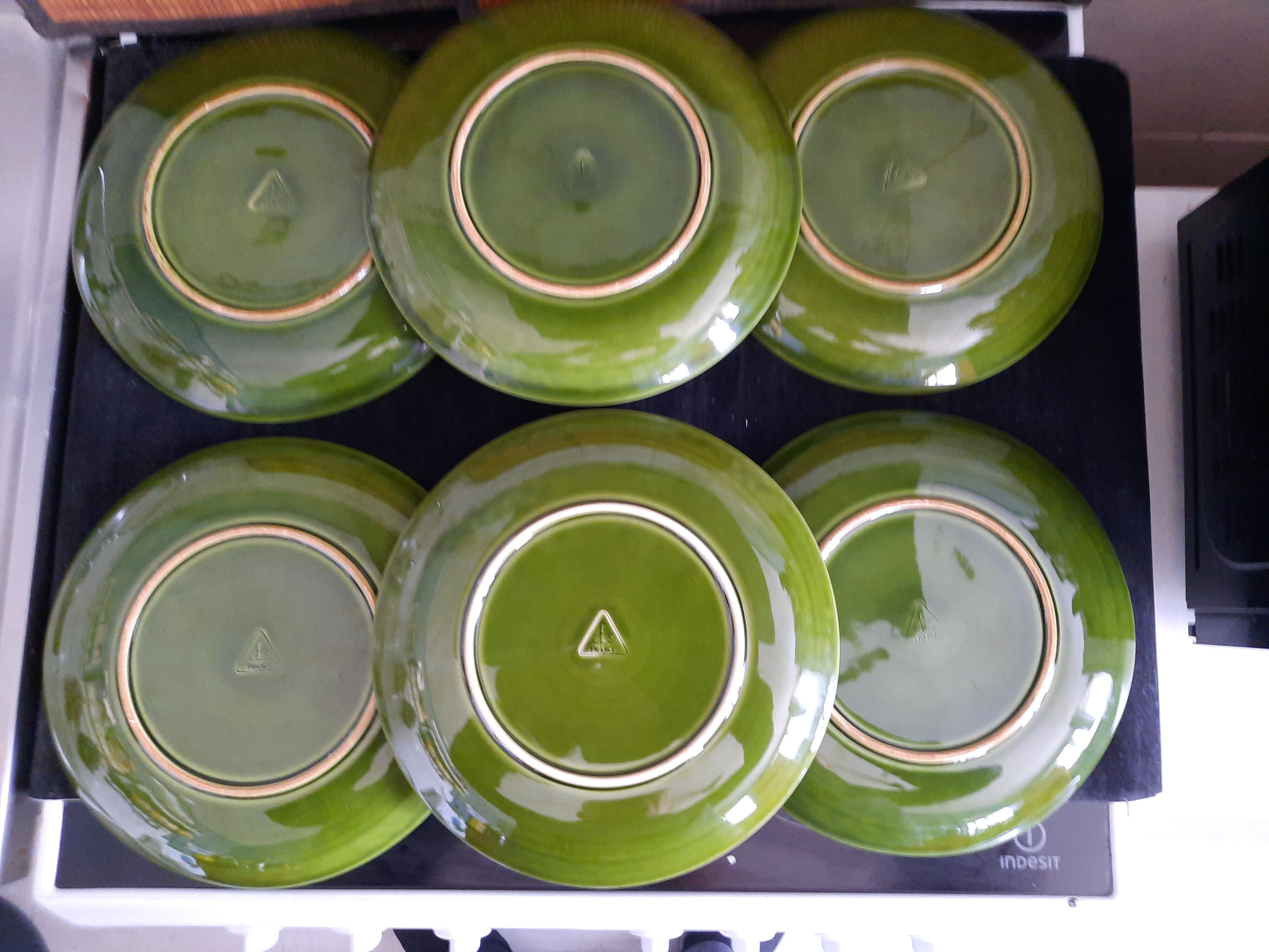 Set of 6 green oyster plates 25 cm – C.E.S France – Very good condition