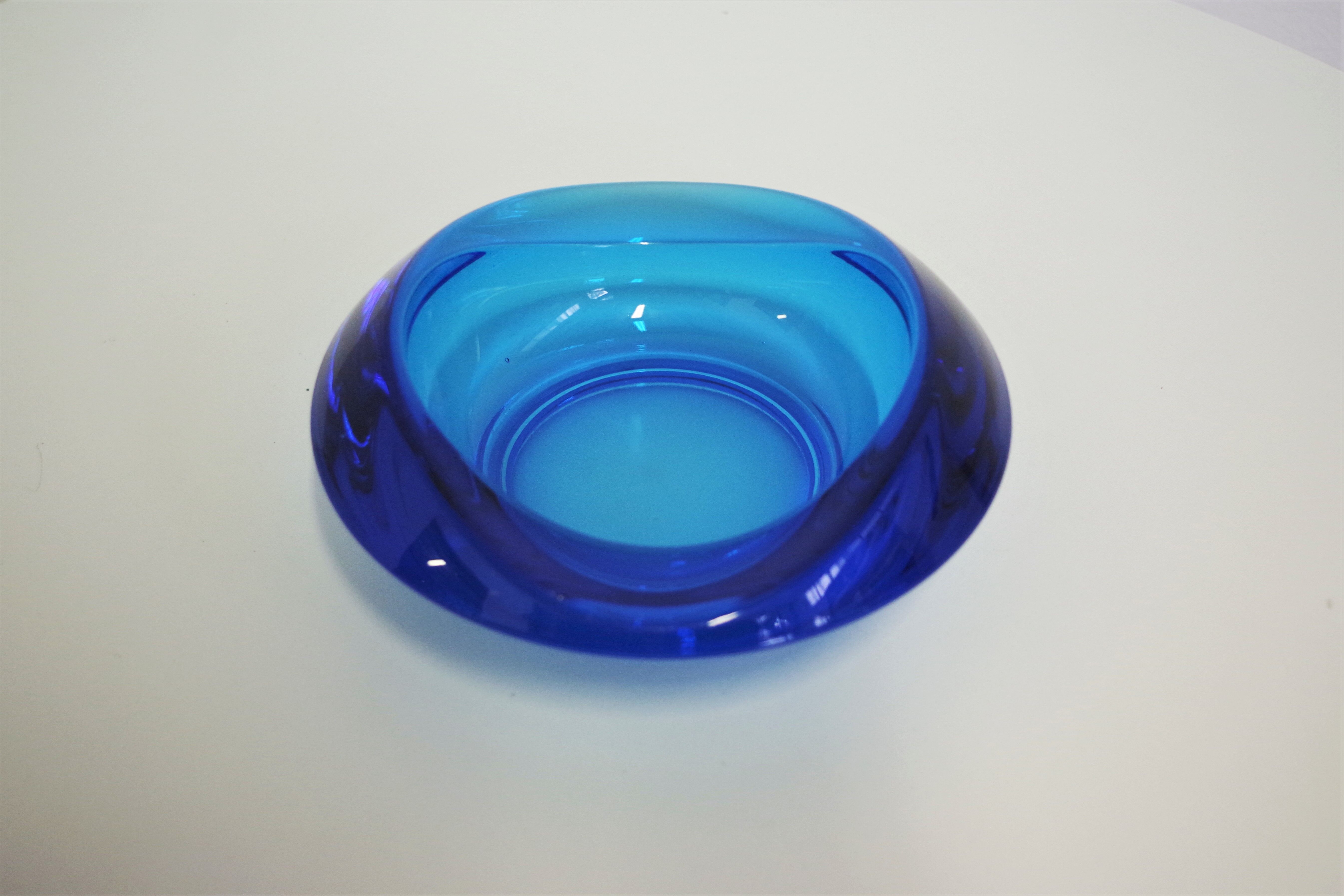 70s blue glass ashtray