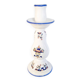 Old Rouen style earthenware candle holder decorated with flower basket 25 cm