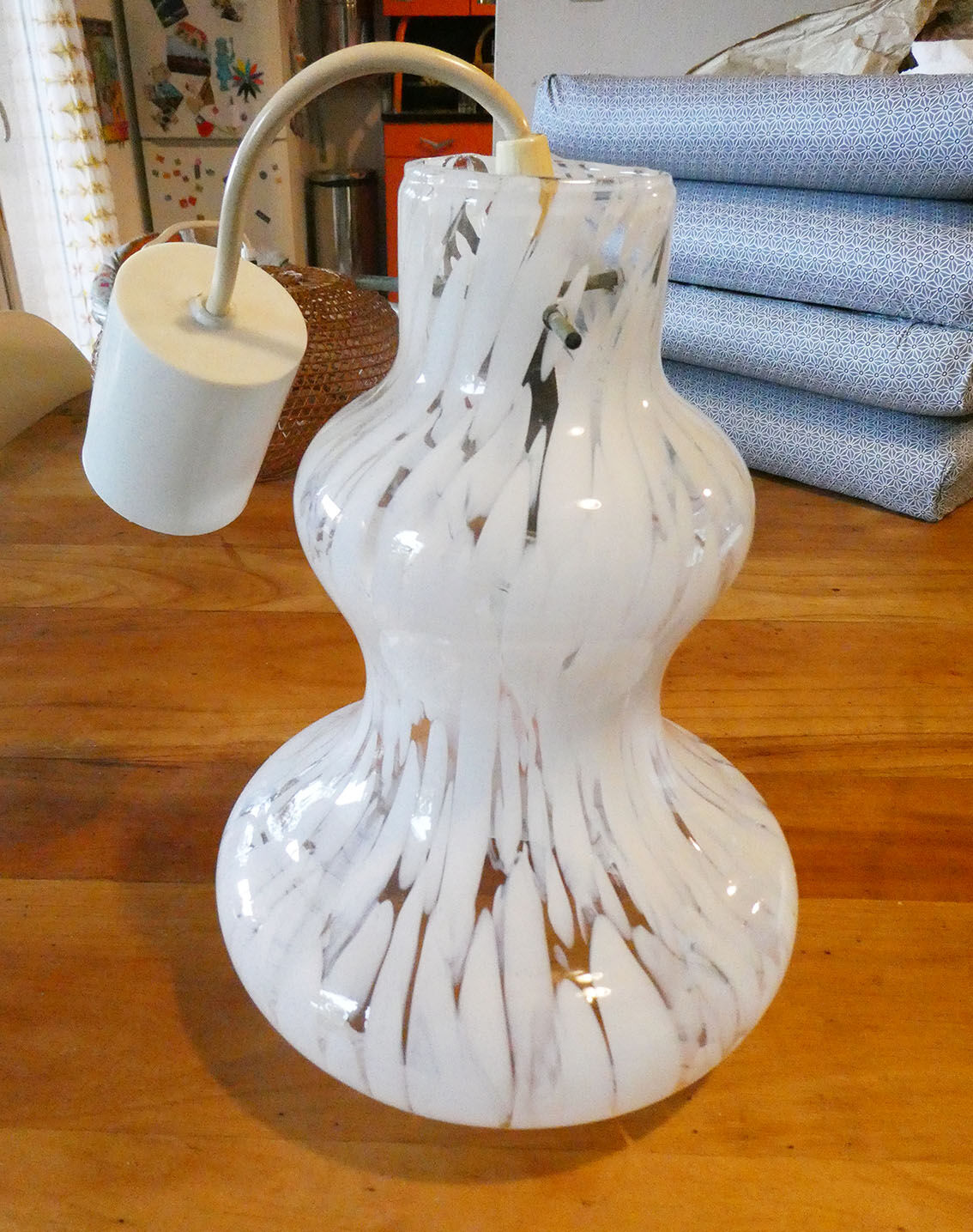 Bell shaped vintage suspension speckled glass