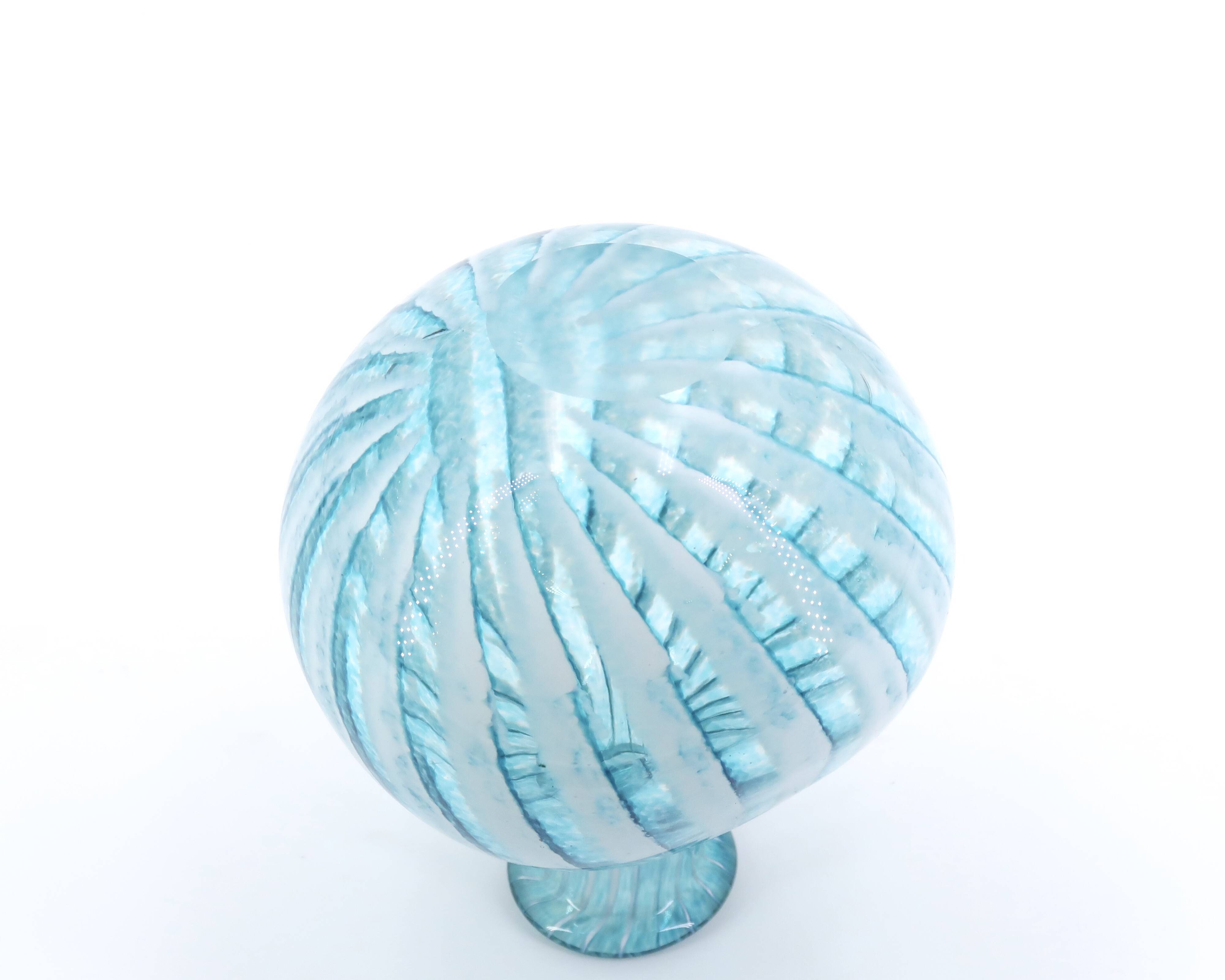 Phoenician Malta light blue glass striped vase, 90s