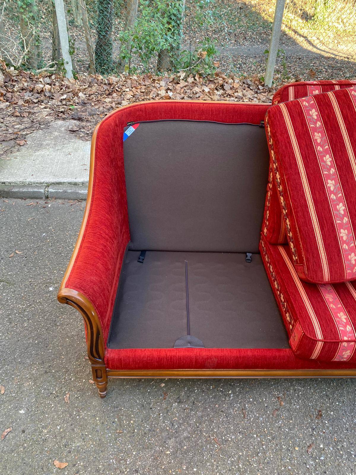 Louis XV 2-seater canapé B. Marly France 1950 solid wood burgundy velvet