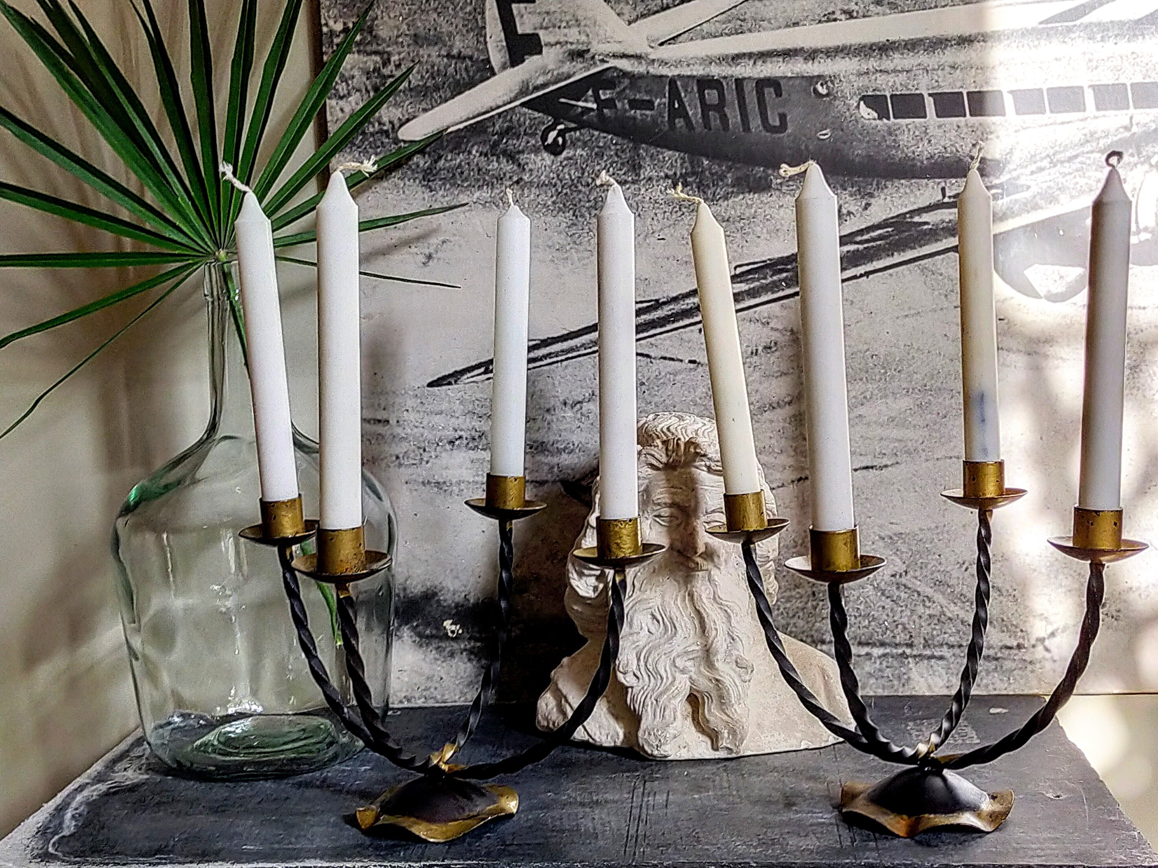 Pair of wrought iron candle holders four arms 50s