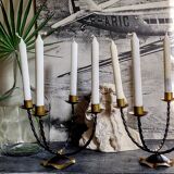 Pair of wrought iron candle holders four arms 50s
