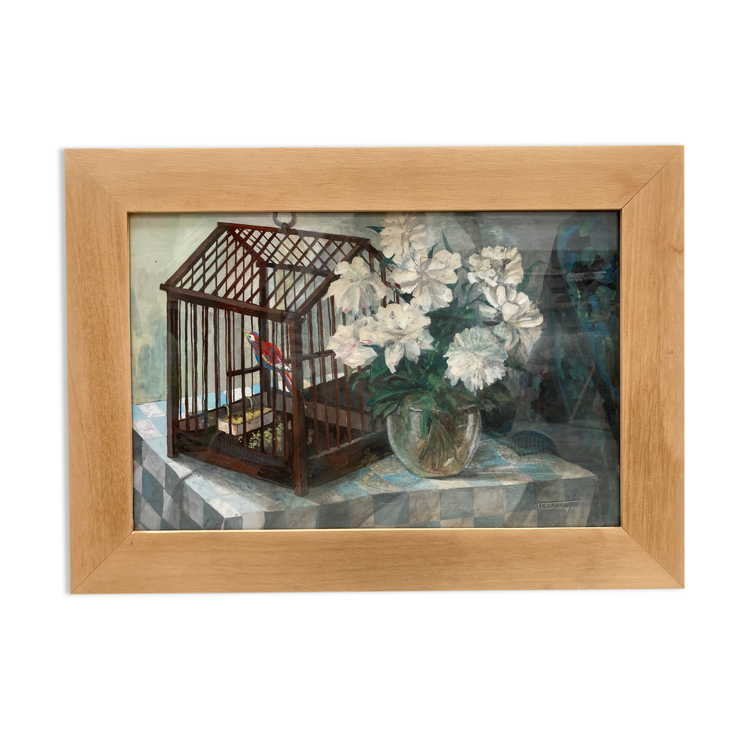 Vintage gouache painting