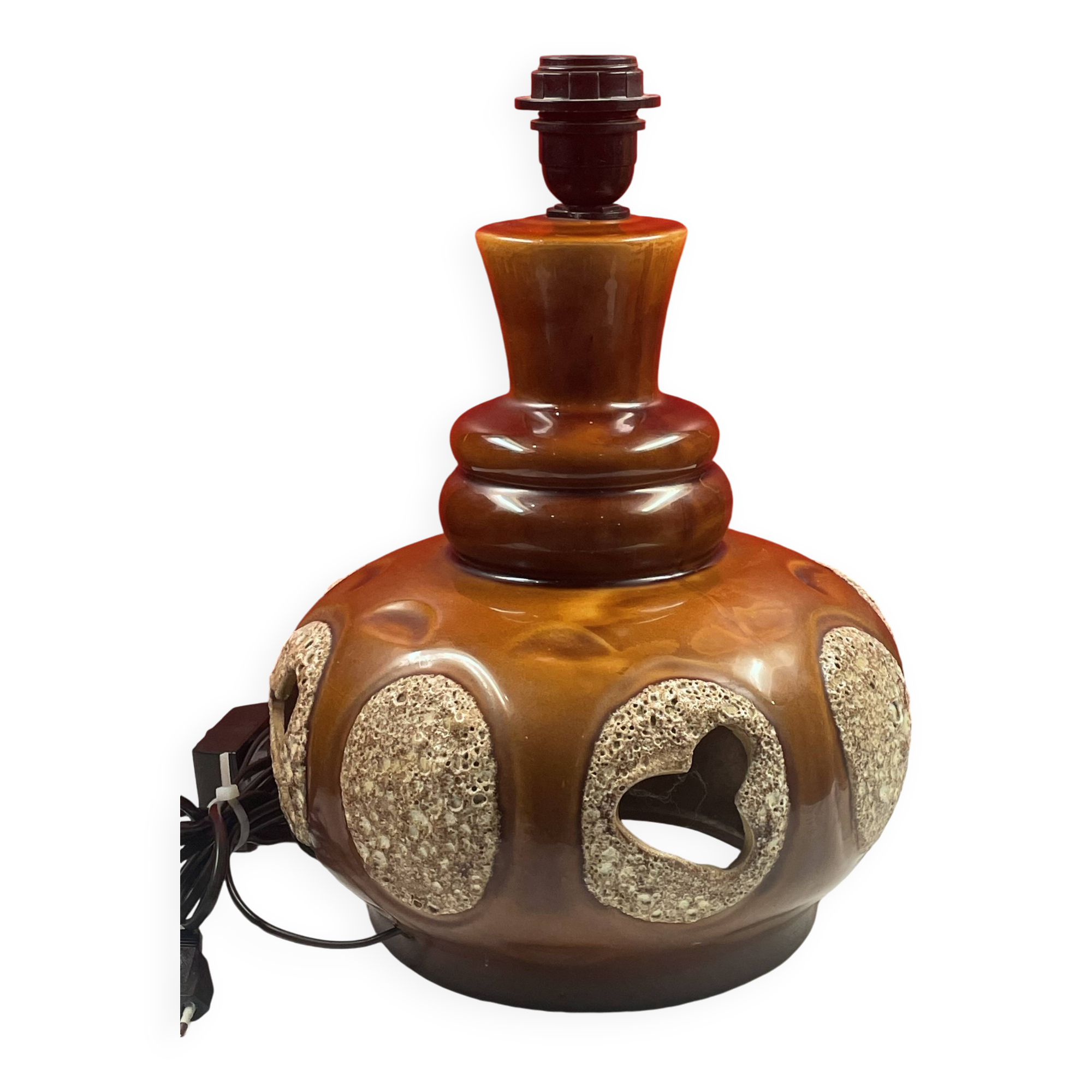 VINTAGE 1960'S CERAMIC FLOOR OR TABLE LAMP WITH FEATHERS WEST GERMANY 60S 1960S