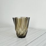 Smoked glass vase with twisted design