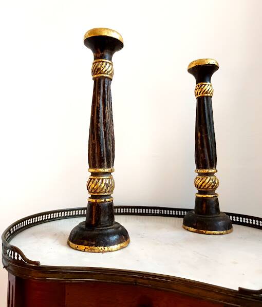 Pair of vintage gilded wood candlesticks