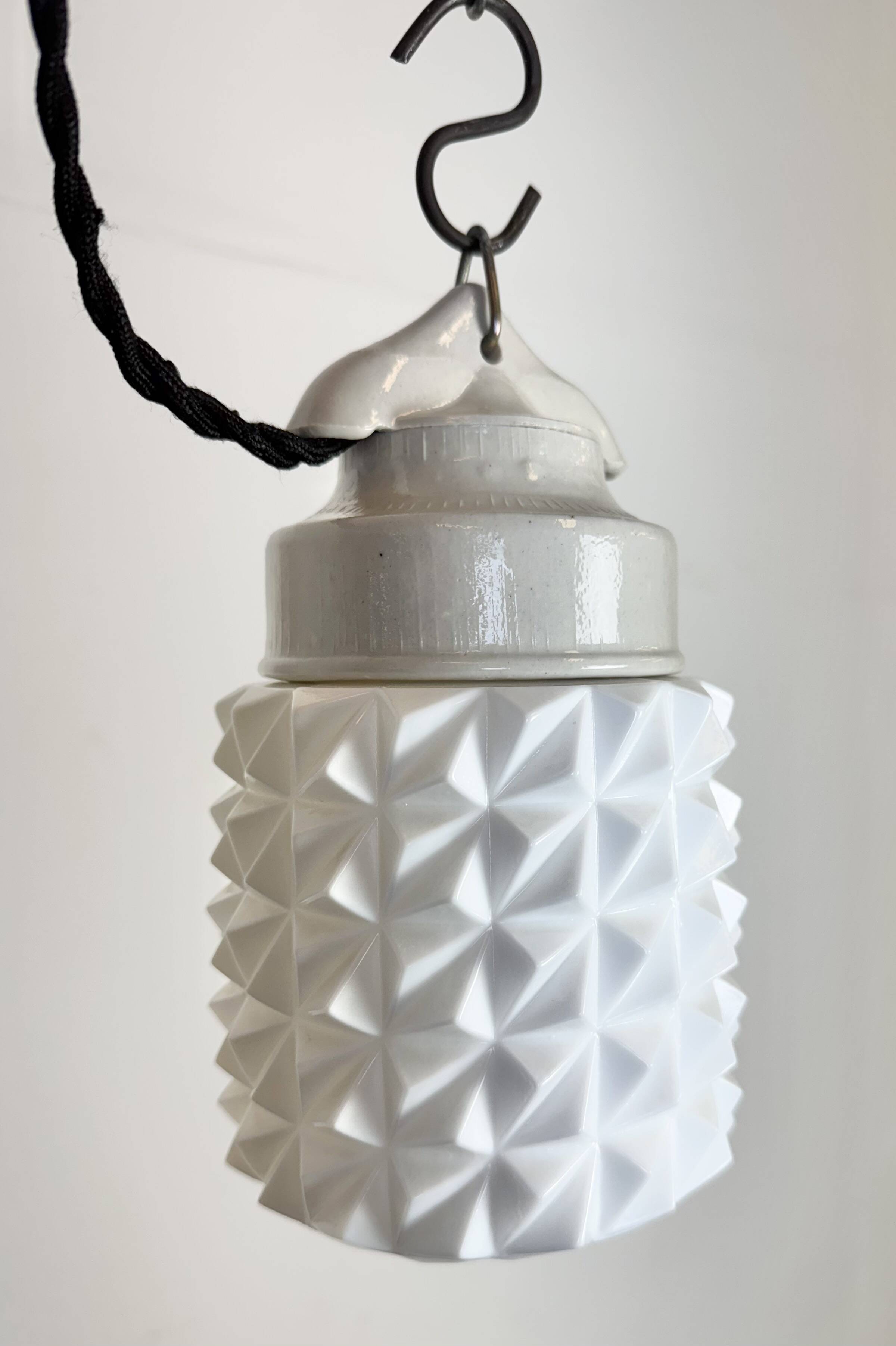 Vintage White Porcelain Pendant Light, 1970s
