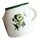 Vintage beige enamelled cup green border olive branch pattern rustic style