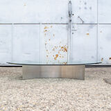 Brutalist coffee table with steel base and 70s glass top