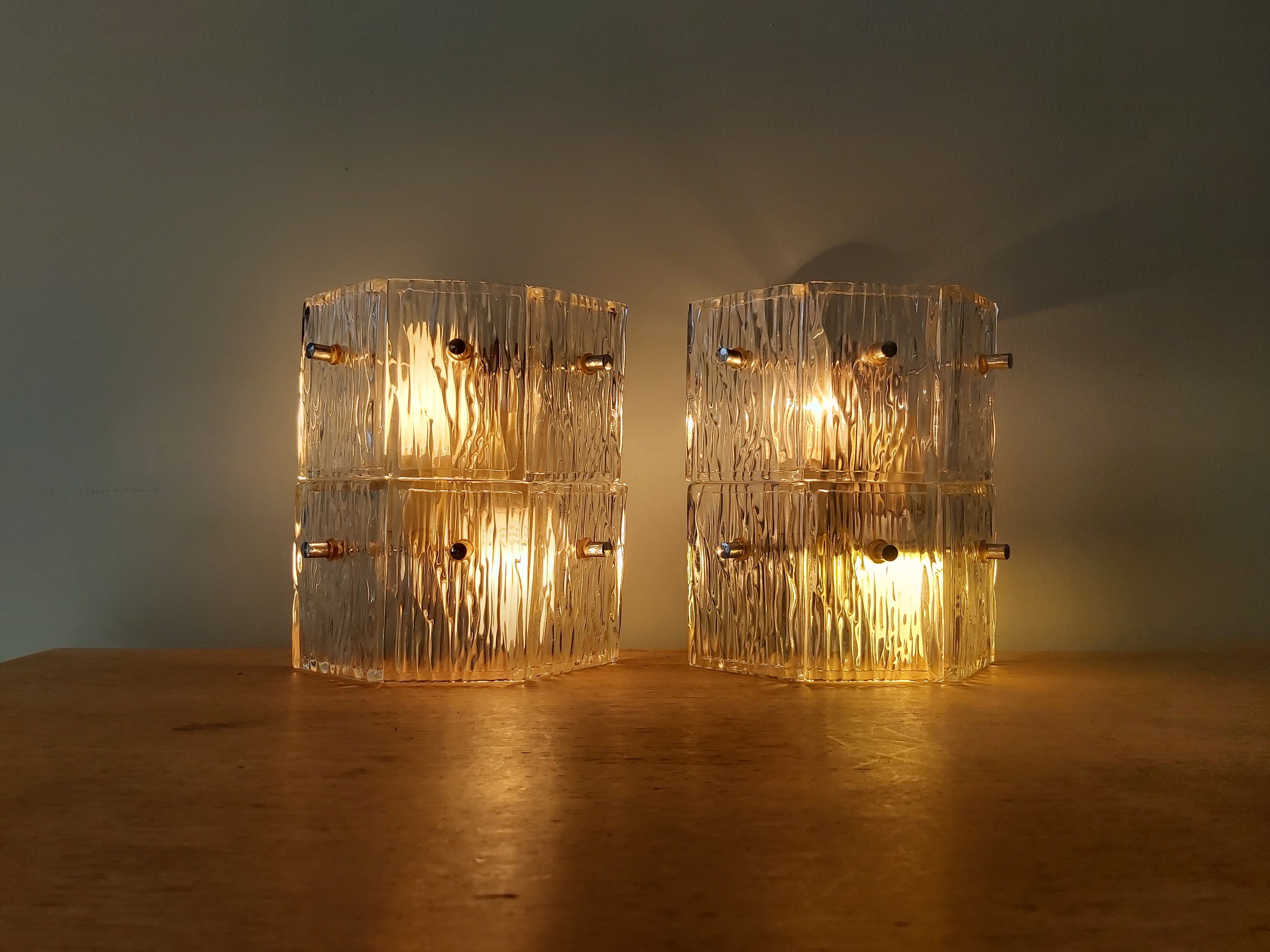 Pair of vintage frosted glass wall lamps, 1960s