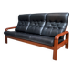 Teak and Black Leather 32 seat sofa by HS Denmark 1970s