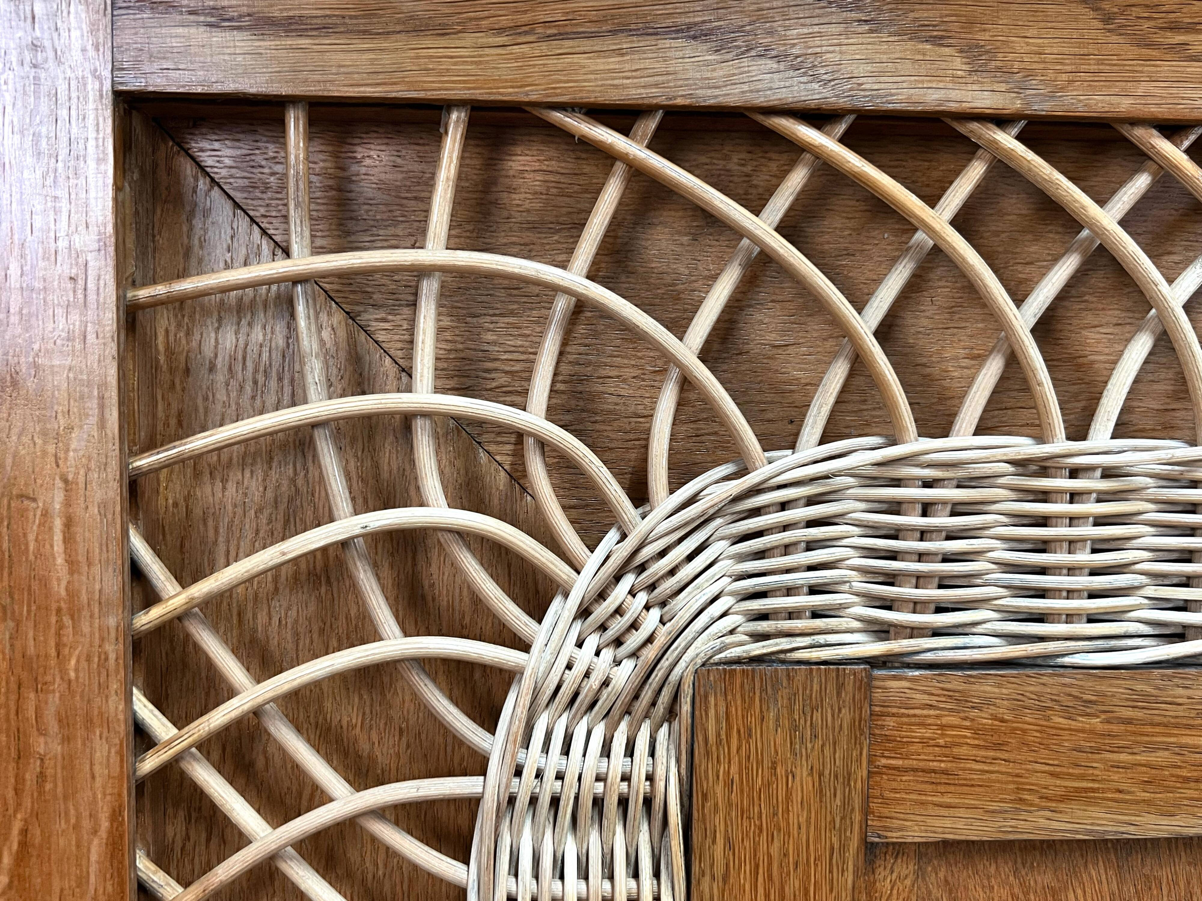 2 Door Wardrobe - Oak and Rattan - Compass Feet - Vintage 50/60's