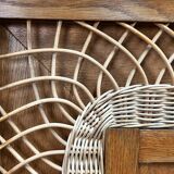 2 Door Wardrobe - Oak and Rattan - Compass Feet - Vintage 50/60's