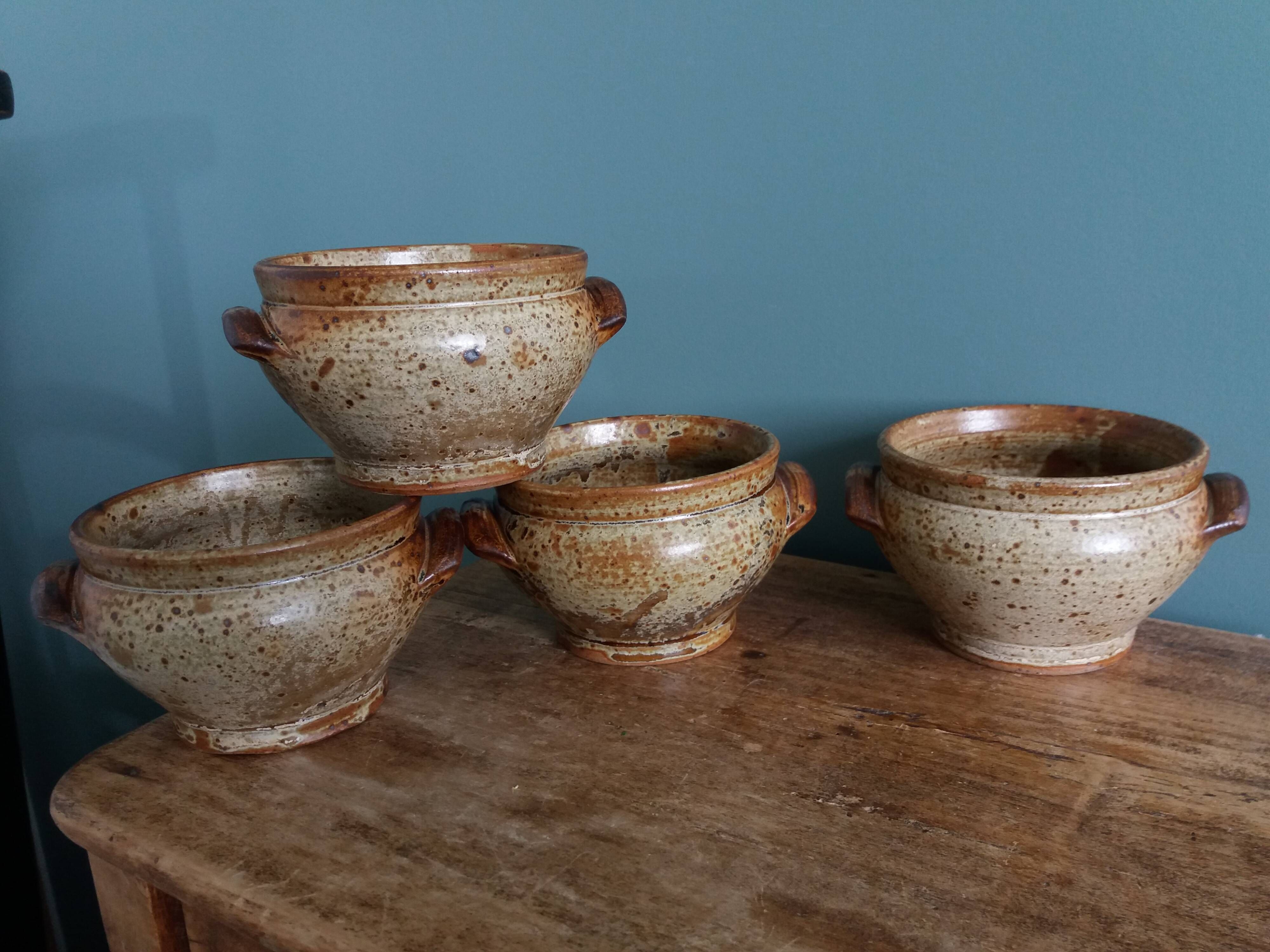 Soup bowls in Puisaye pyrite stoneware by Jean-Pierre Prud'homme