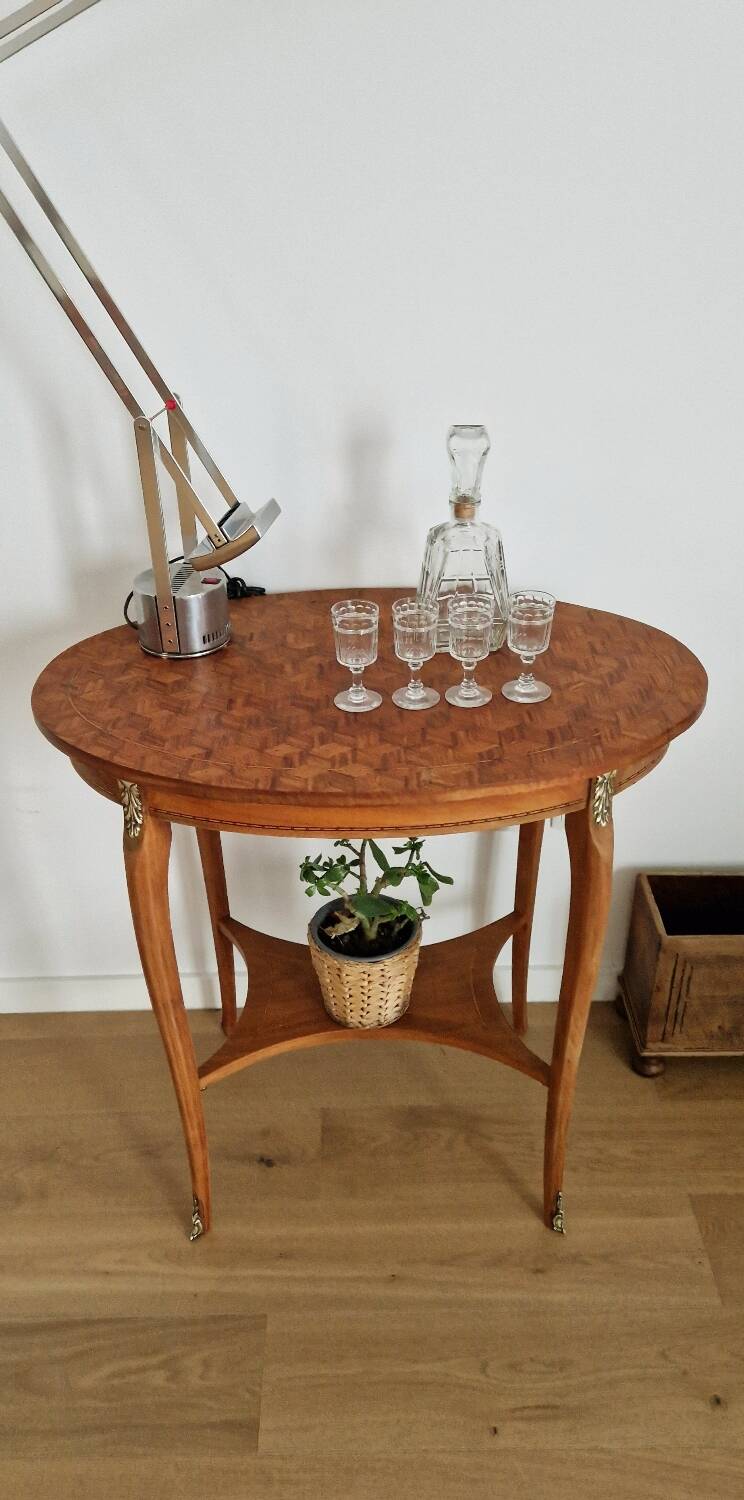 Mid-20th century marquetry pedestal table