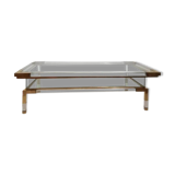 coffee table, table with sliding top, brass plexiglass crystal  vintage anni 70