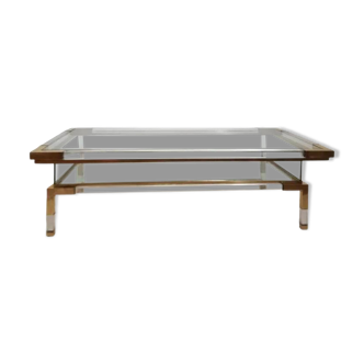 table basse, table avec plateau coulissant, laiton plexiglas cristal vintage anni 70
