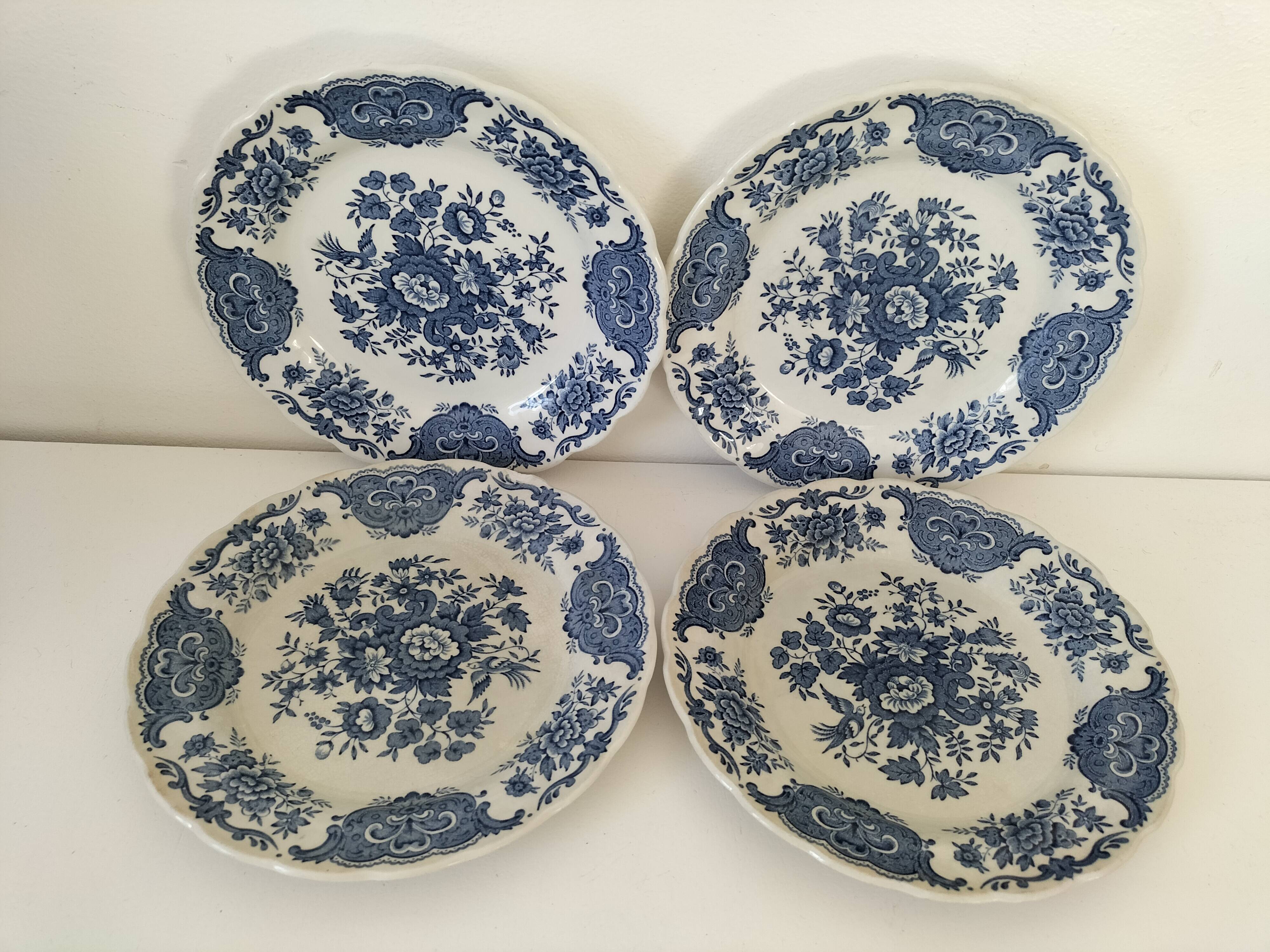 4 assiettes à dessert anglaises Ridgway Windsor bleues – Staffordshire