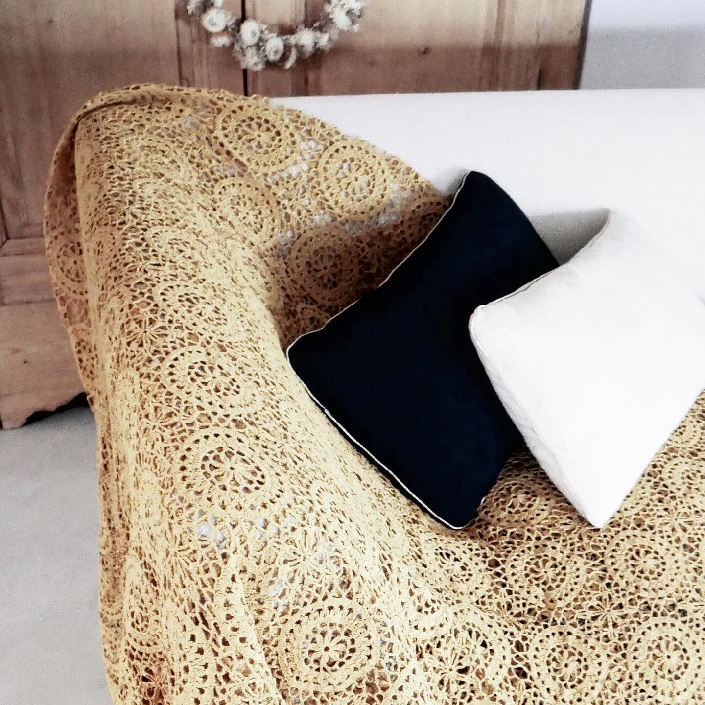 Dyed crochet bedspread