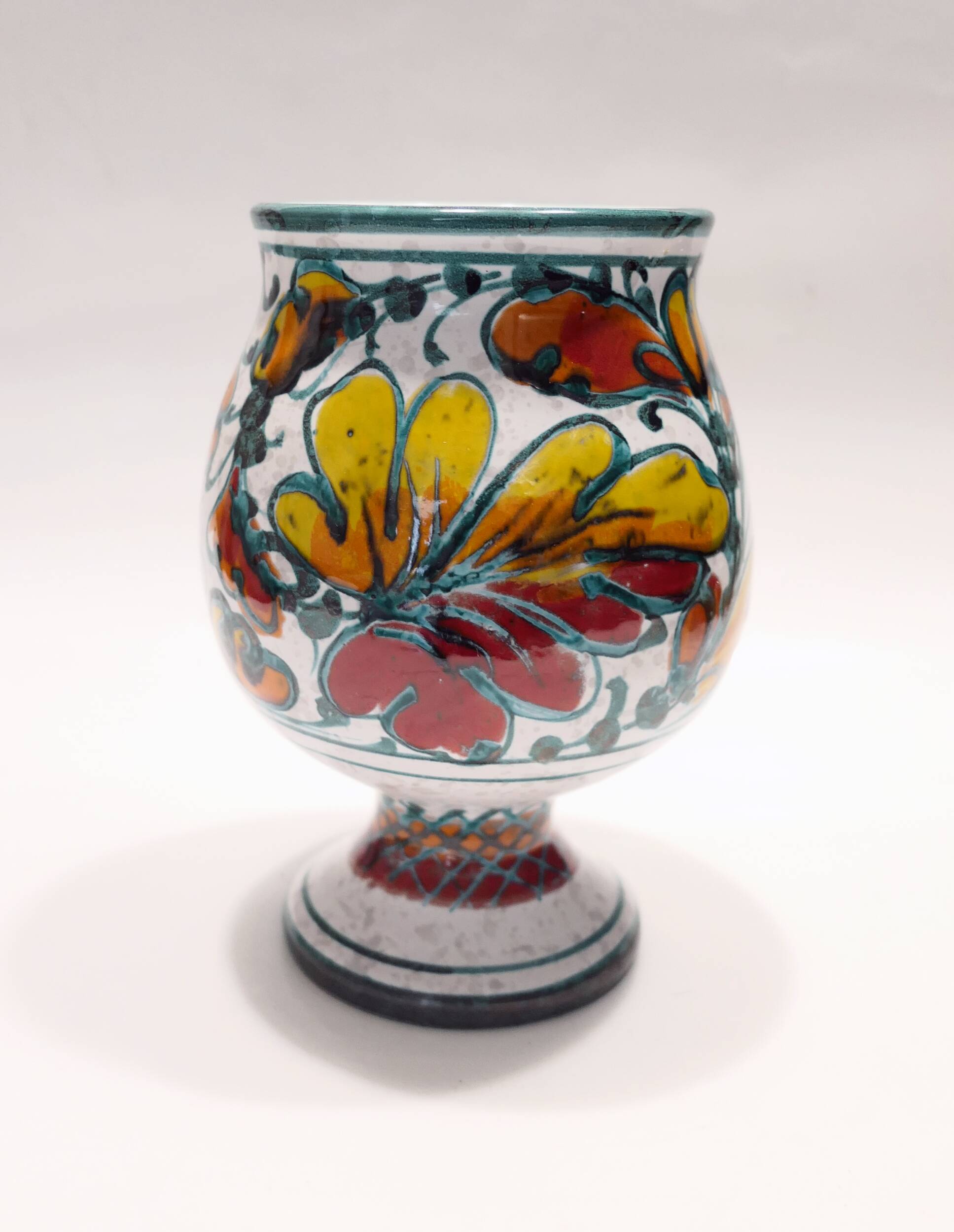 ceramic vase or footed bowl with floral decoration Italy 1960s