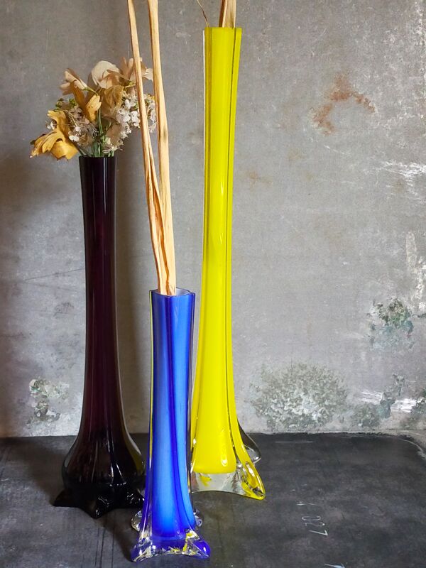 Trio de soliflores en verre étiré anciens