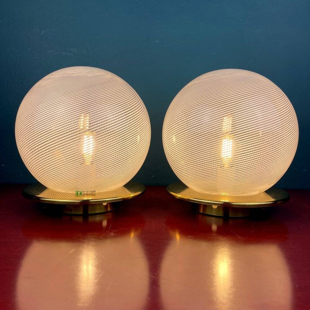 Swirl table lamps in Murano glass by F. Fabbian, Italy, 1970s, set of 2
