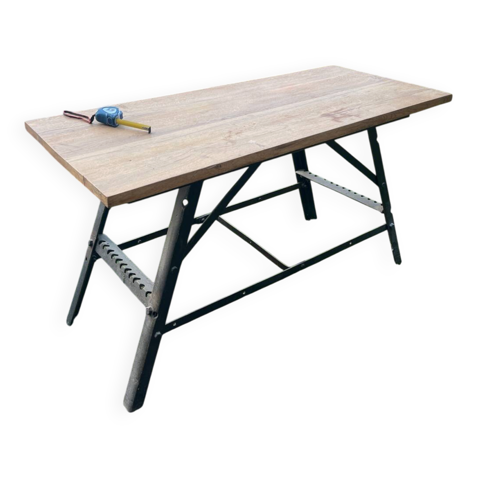 Industrial console, oak top and metal structure.
