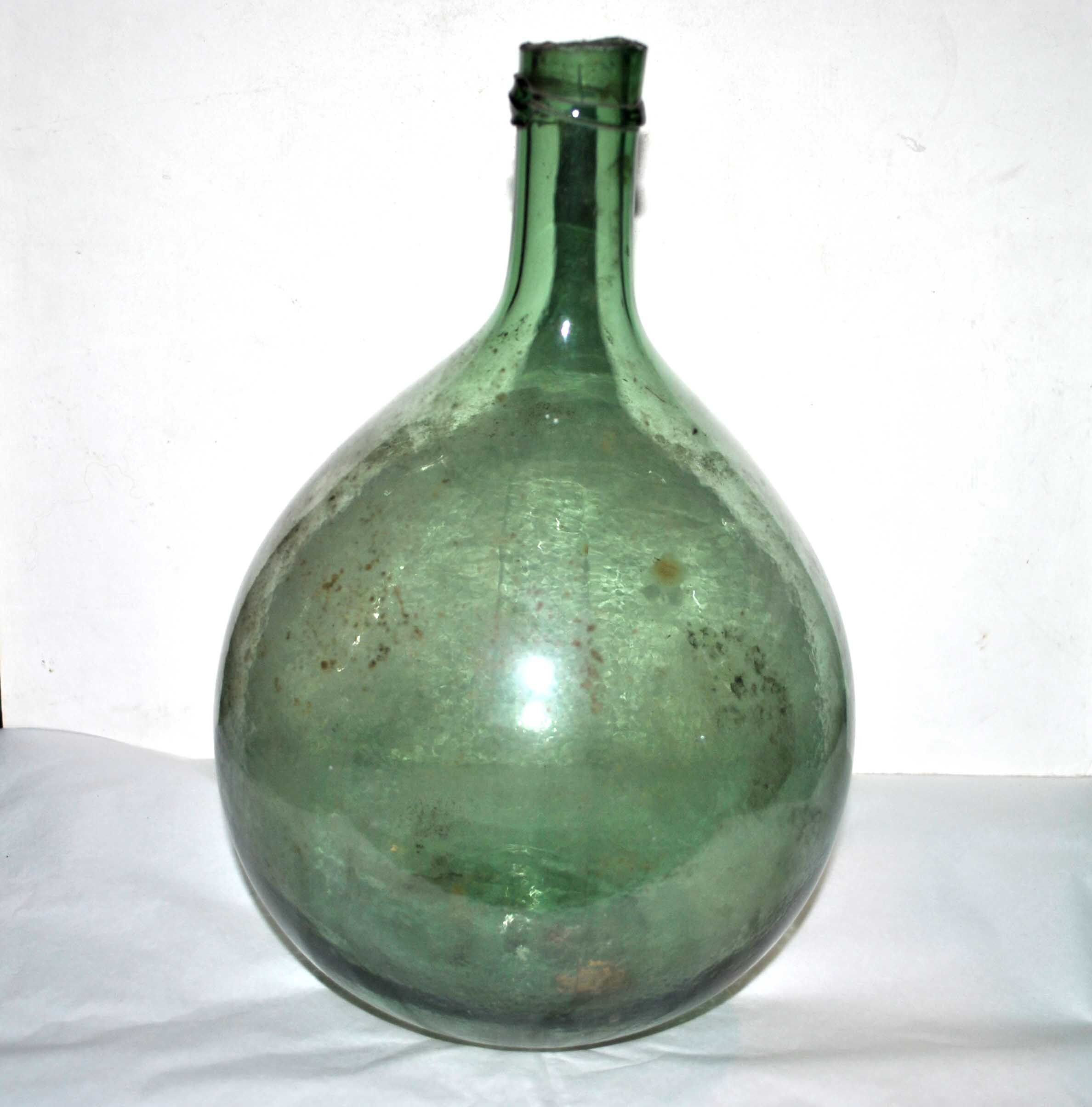 Old demijohn canister in blown green glass - Bottle all round 5L