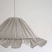 Suspension Emilia, pleated lampshade with frills, olive stripes