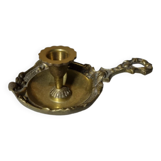 old brass hand candle holder cellar rat / rat tail