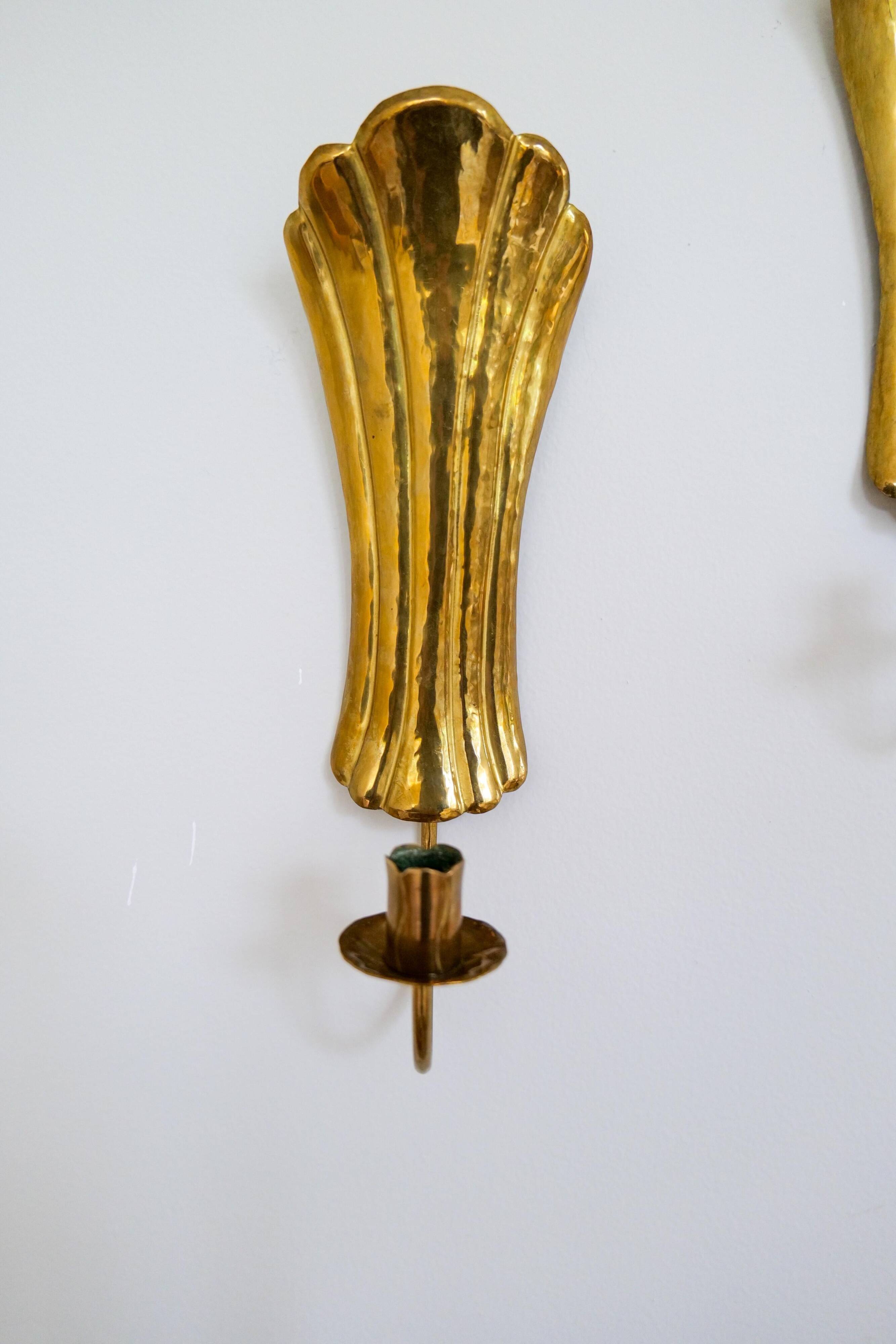 Pair of Art Deco wall sconces in brass, Sweden, 1950s