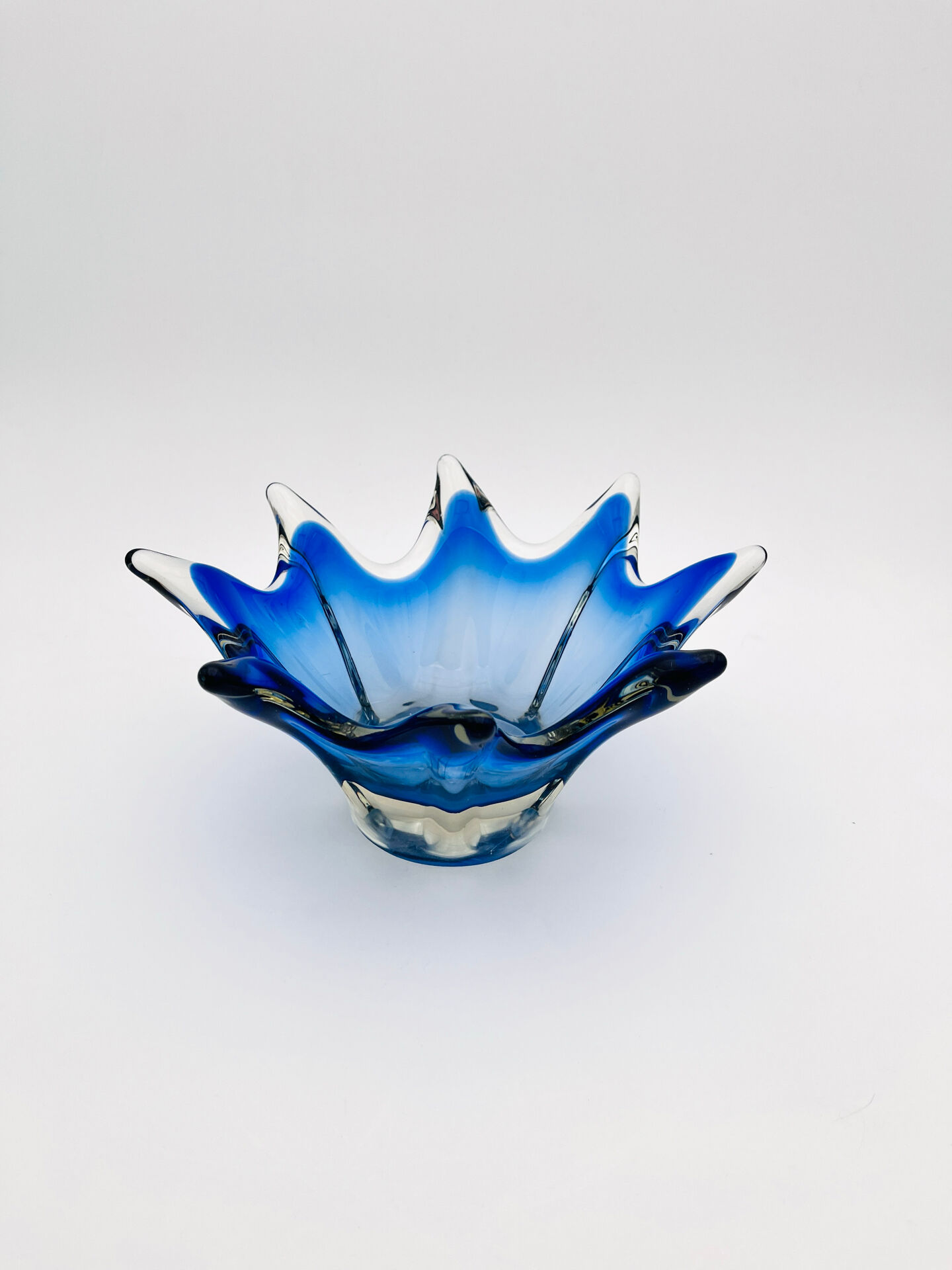 Large Bohemian Crystal Coupe Hospodka Blue Sommerso 1960