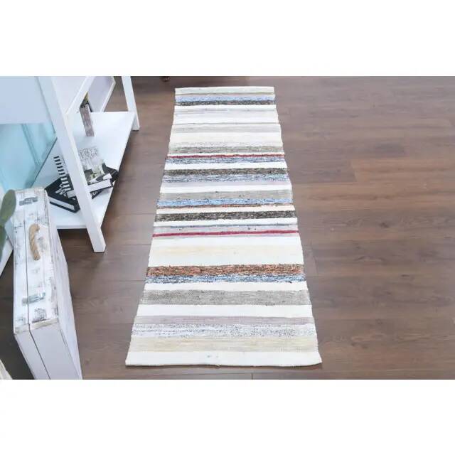 Vintage Turkish Hand-Knotted Wool Cotton White Kilim Runner Rug 60x196