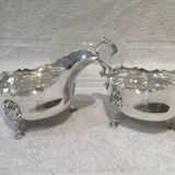 Pair of 925 silver sauce boats Martin Hall Sheffield 1910 engraved Star Harp