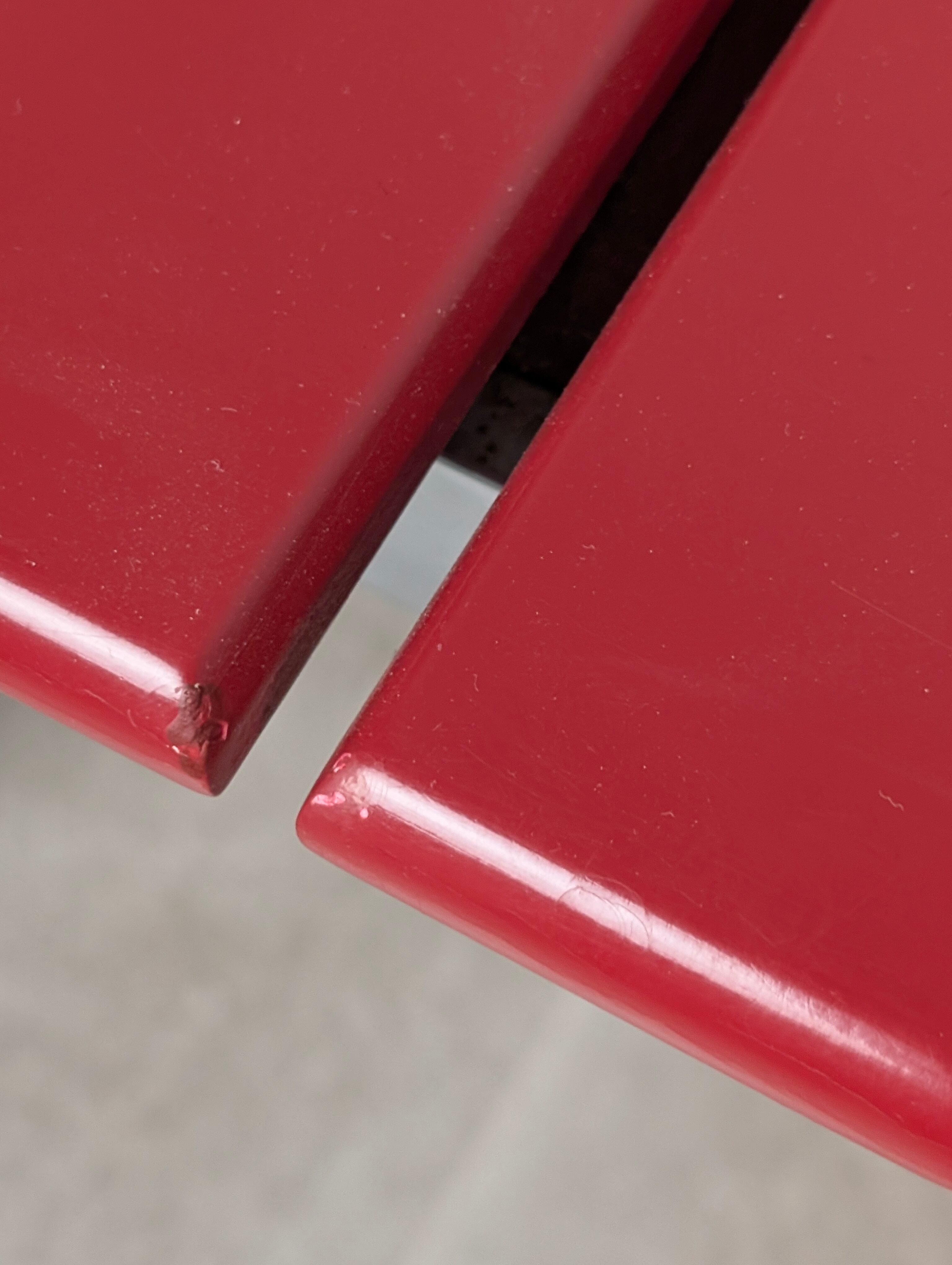 Postmodern chairs in chromed steel and red wood, set of 4, 1980s