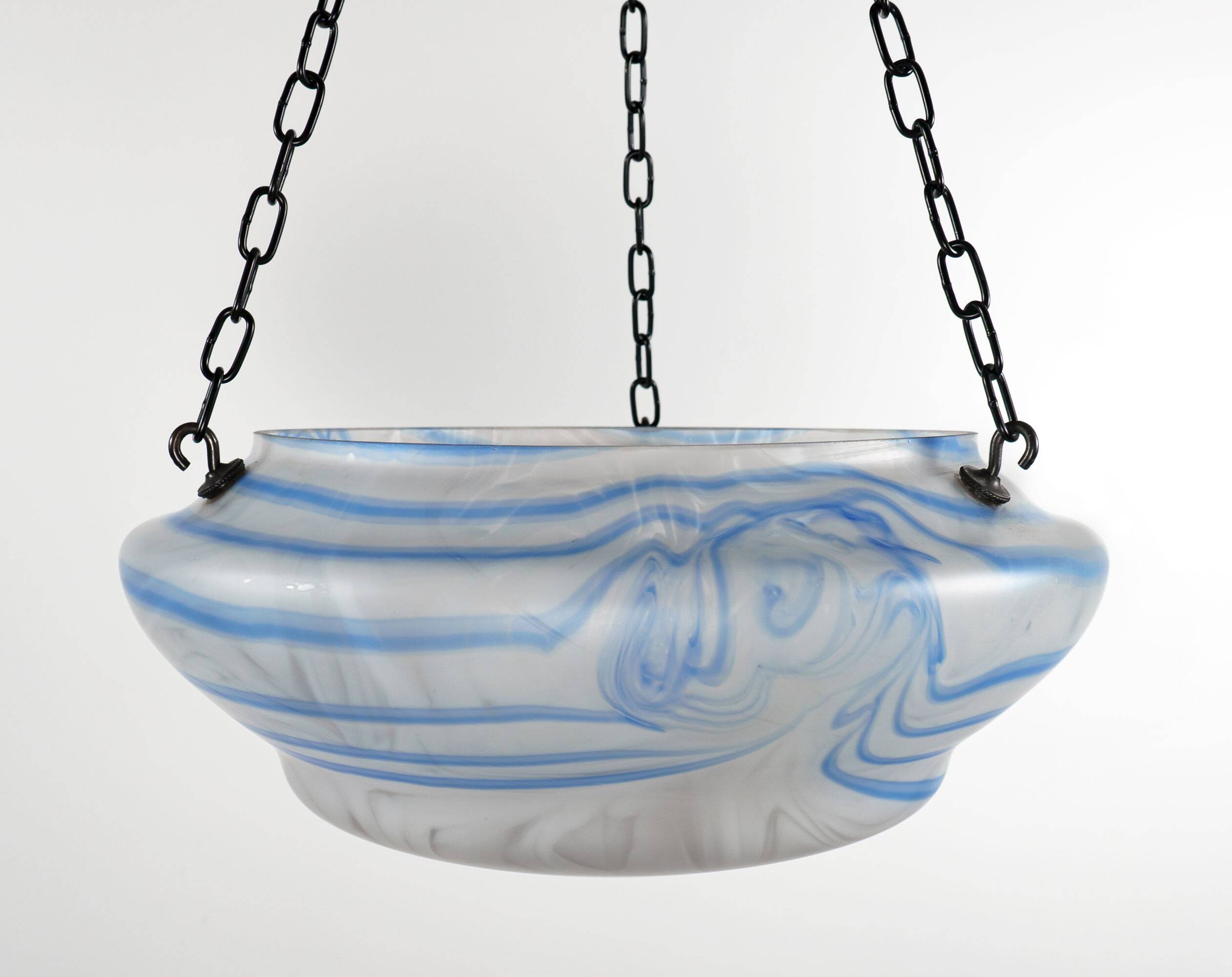 Vintage 1930s Blue & White Streaky Flycatcher / Plafonnier Glass Lamp Shade