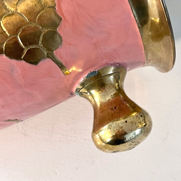 Seau à glace en émail – Vintage français rose doré vigne à raisin seau à champagne