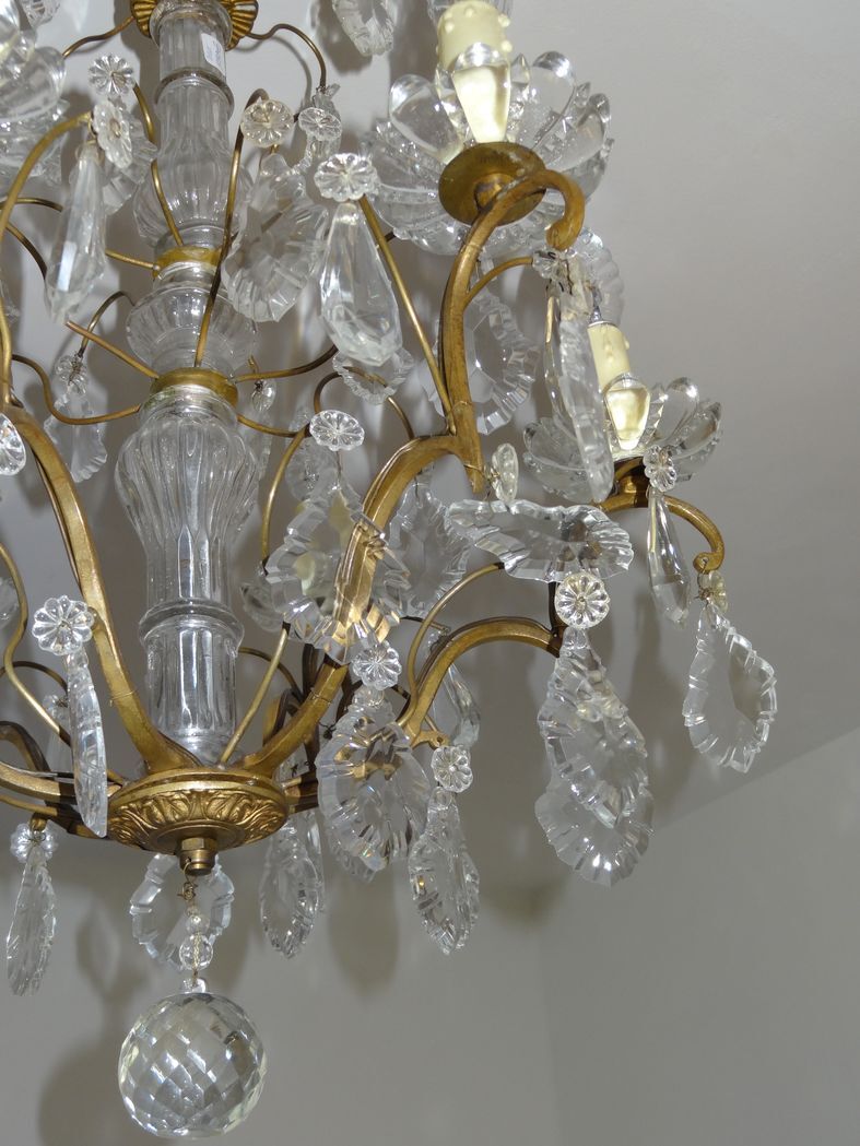 Bronze and crystal chandelier with six arms of light