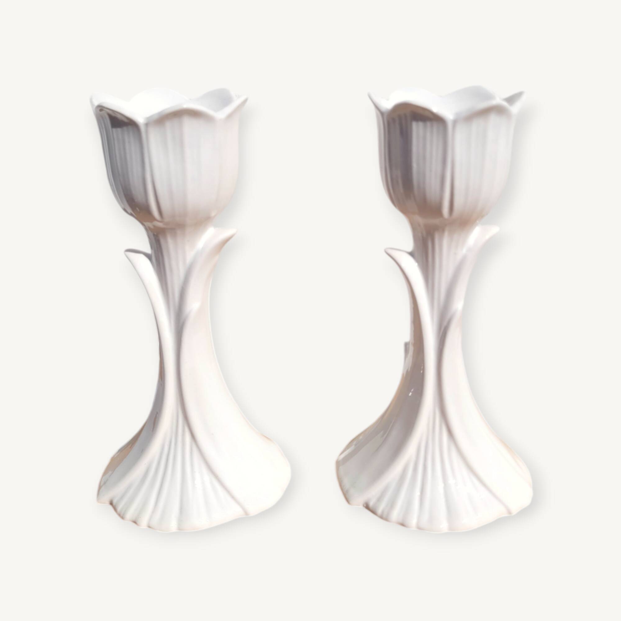 Pair of ceramic tulip candlesticks