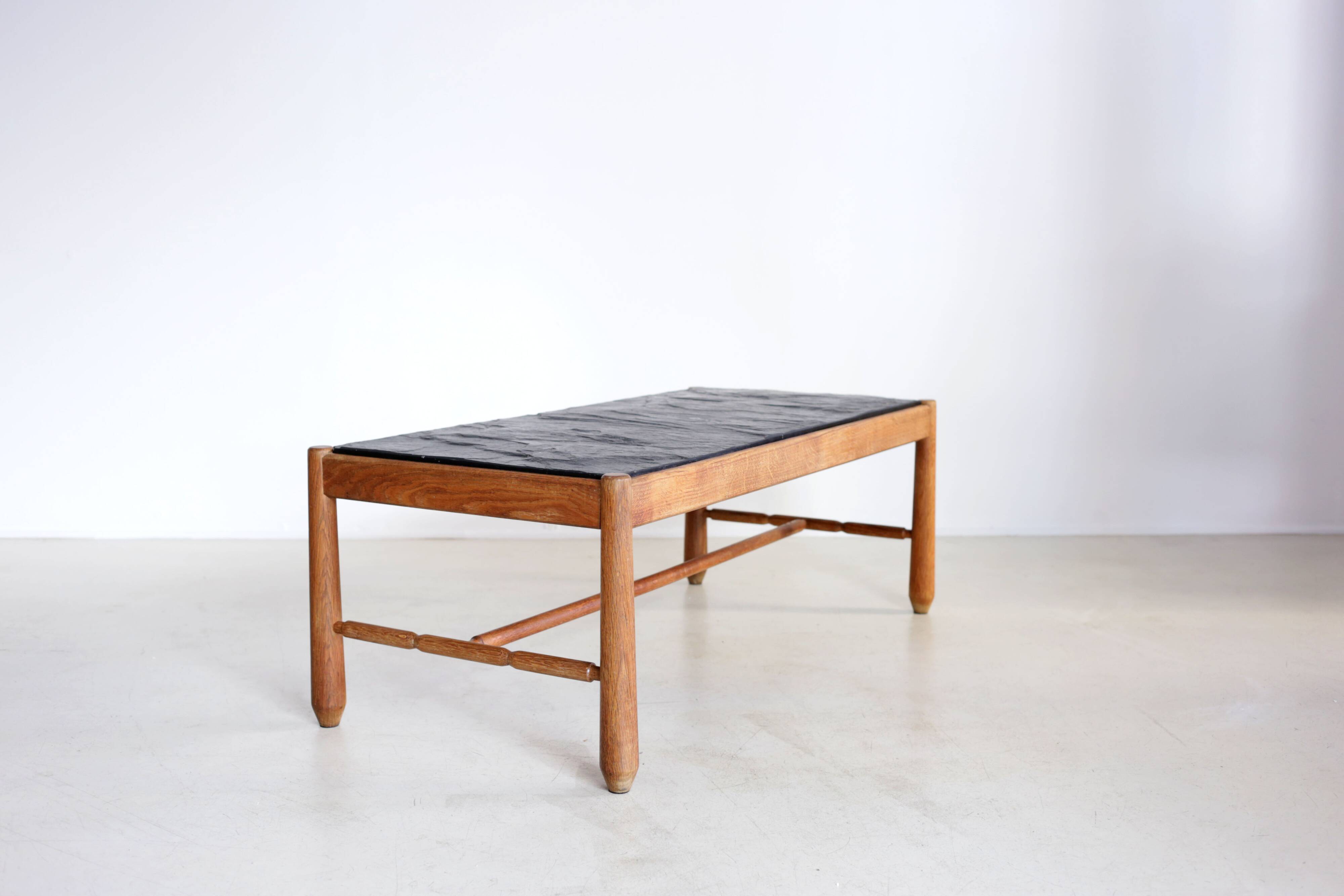 Brutalist Scandinavian coffee table, slate top.