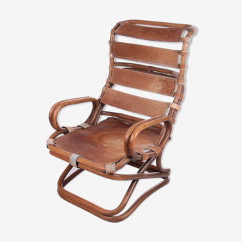 Fauteuil de Tito Agnoli Relax en bambou et cuir, 1960