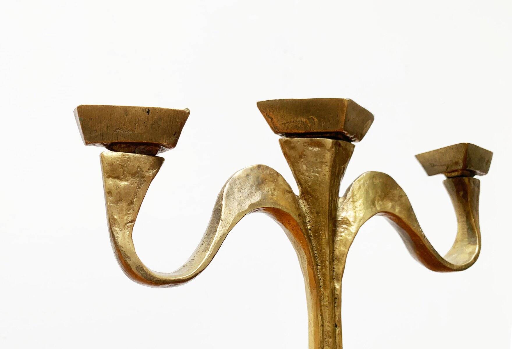 Vintage Brutalist Bronze Candle Holder